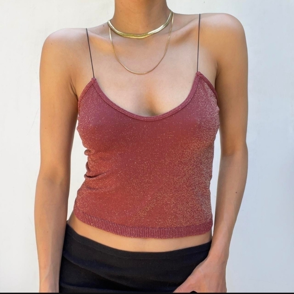 Intimately Free People Skinny Strap Seamless Brami Sparkly Cropped Top M/L NWOT